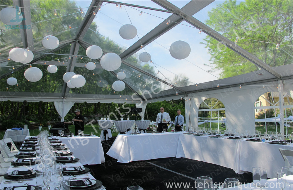 Beautiful Transparent Fabric clear top tent rental , outdoor party tents Decorated with Lantern